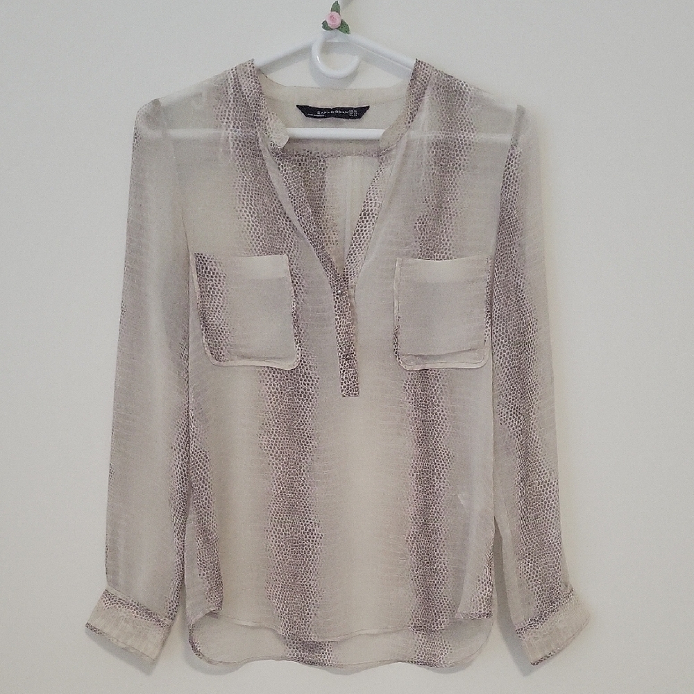 Zara Elegant Cream and Brown Women's Top